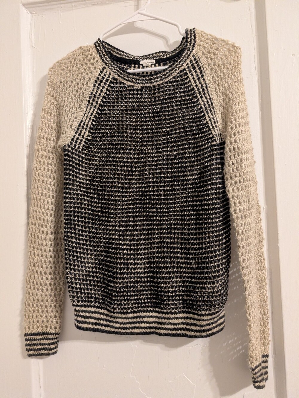 Garage Open Knit Black+ white Raglan Fall Transitional Sweater-xs